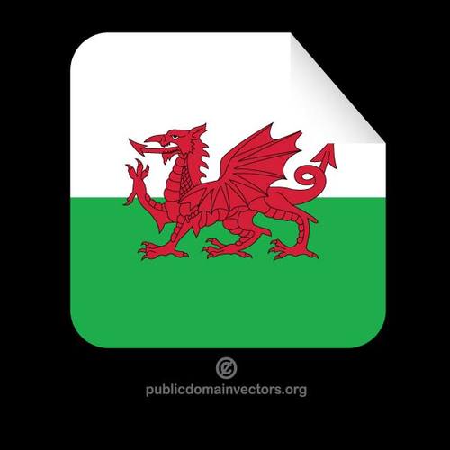 Plaza de la etiqueta engomada con bandera de paÃ­s de Gales