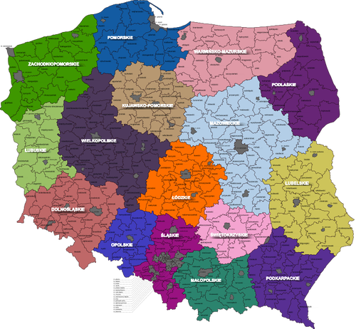 Districts of Poland map vector clip art