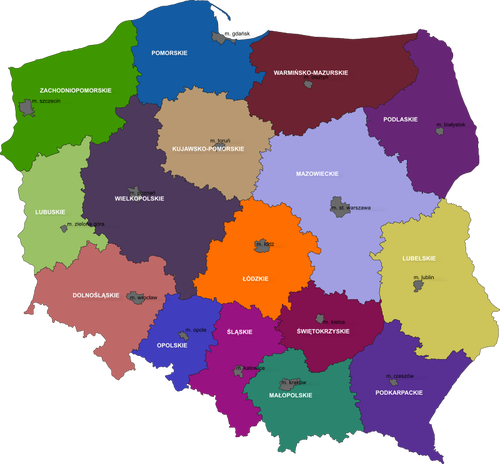 Vektor Klipart mapy polskÃ½ch regionÅ¯