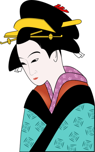 Japanse vrouw in blauwe kimono vector afbeelding