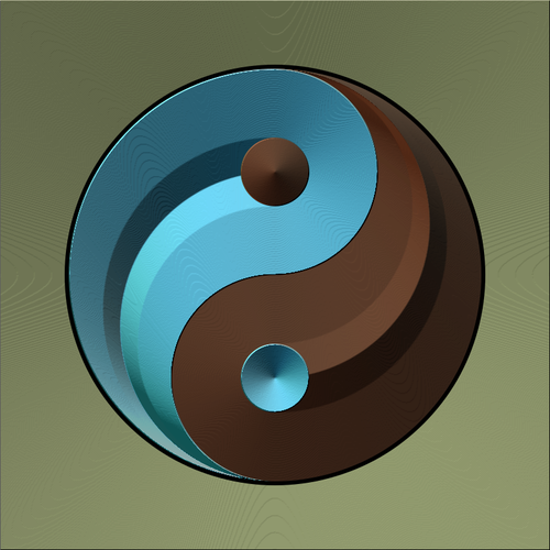 Illustrazione vettoriale di ying yang Iscriviti in graduale colore blu e marrone
