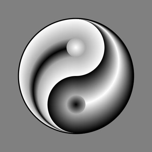 Ying yang tecknet i gradvis silver och svart fÃ¤rg ClipArt