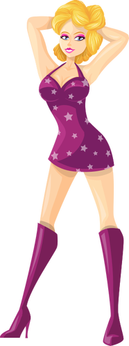 Stripper en vestido violeta y botas