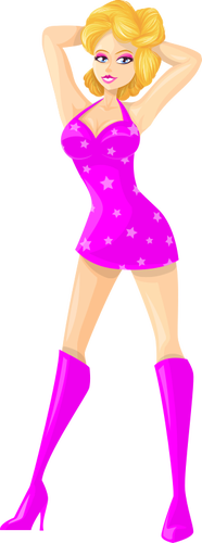 Senhora alta na roupa cor-de-rosa