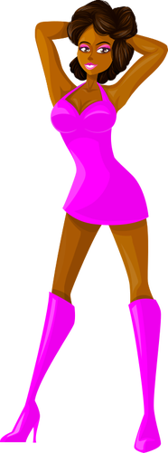 Stripper Lady dalam gaun merah muda