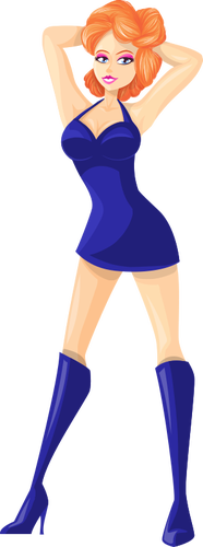 Red-haired girl in blue clothes