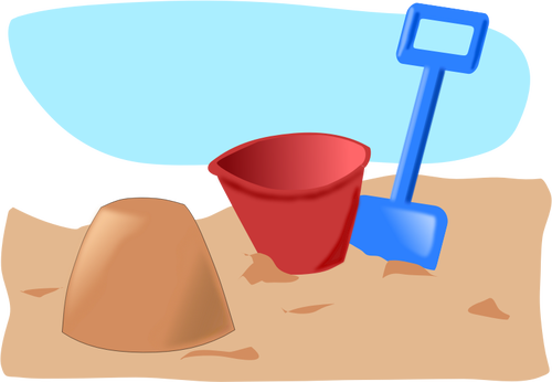 Vektortegning av sandcastle med bÃ¸tte og spade