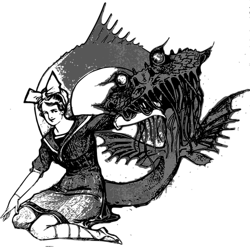 FatÄƒ ÅŸi un monstru marin vector illustration