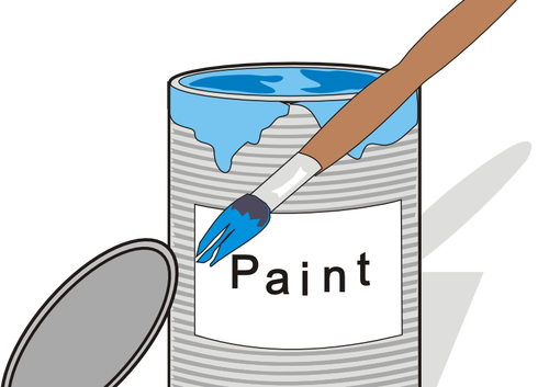 Latta di vernice blu e pennello vettoriale illustrazione