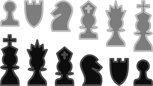 Clipart vetorial de conjunto de peÃ§as de xadrez preto e branco