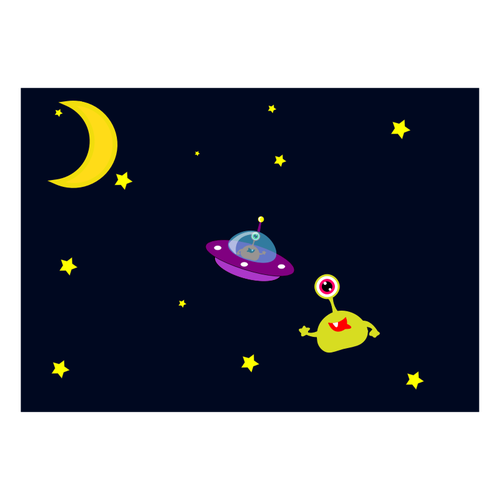 Alien e UFO em imagem de vetor do espaÃ§o dos desenhos animados