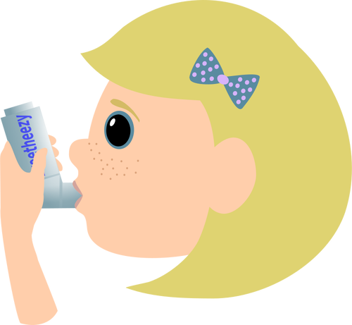 Imagem vetorial de jovem garota usando spray de asma