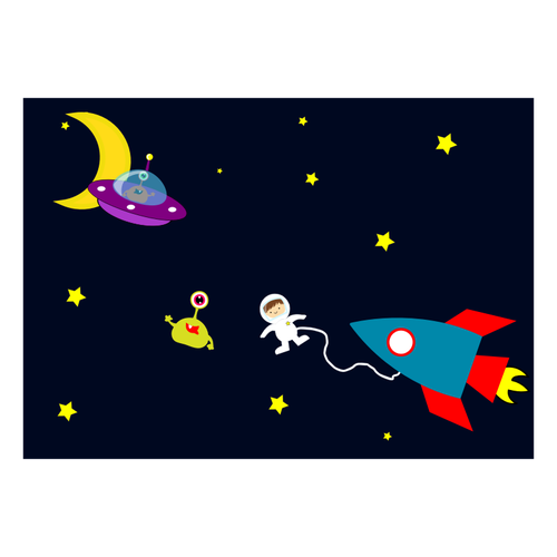 Astronaut trifft AuÃŸerirdische in Raum-Vektor-illustration