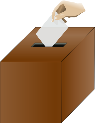 Grafica vettoriale delle urne con mano mettendo in una scheda di votazione