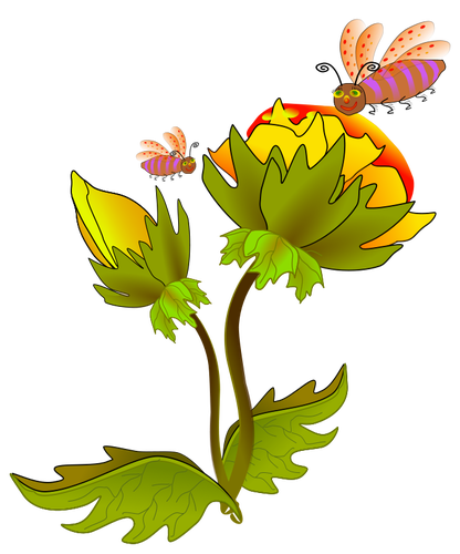 Abelhas em uma ilustraÃ§Ã£o do vetor de flor