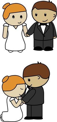 IlustraÃ§Ã£o vetorial de duas cenas de desenho animado a noiva e o noivo