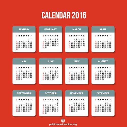 Calendar 2016 in vector format