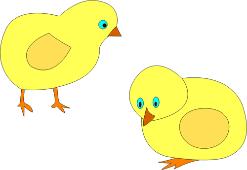 Vectorul de imagine de doi pui galben de roaming Ã®n jurul