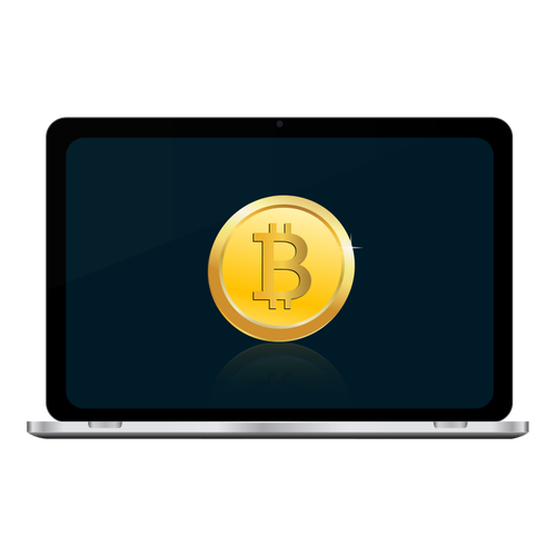 Bitcoin op laptop scherm vectorillustratie