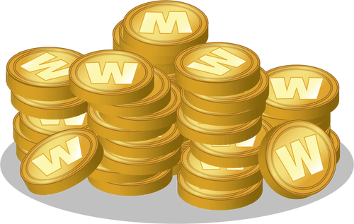 Vector afbeelding van schat van gouden munten met W logo
