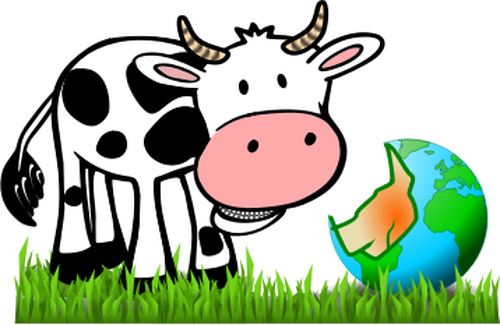 Vektor gambar kartun sapi makan bumi