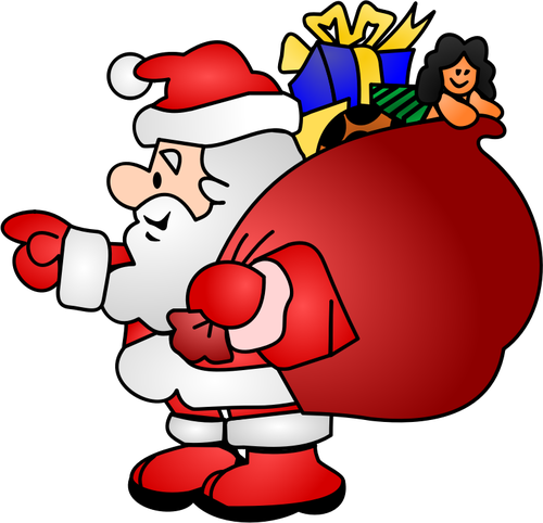 Jultomten med en vÃ¤ska full med presenter vektor illustration