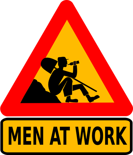 ClipArt vettoriali di uomini al segnale di avviso di lavoro