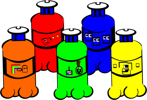 Vector Illustrasjon av fem plastflasker