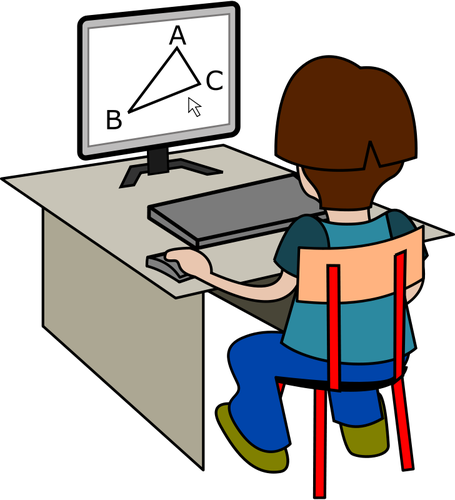 Pojke med hjÃ¤lp av dator vektorritning