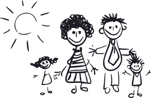 Dibujo de niÃ±o blanco y negro de una familia
