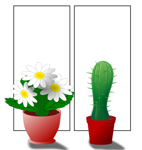 Ilustracja wektorowa roÅ›lin doniczkowych kwiatÃ³w na okno