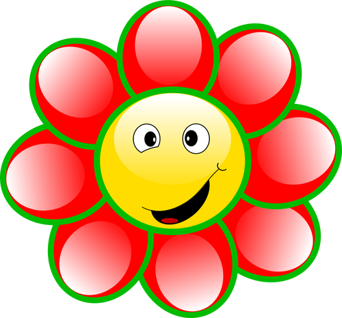 Tekening van het glimlachen rode en groene bloem