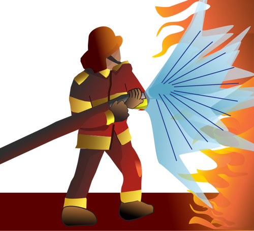 Vektor-Bild behelmter Feuerwehrmann Schlachten Flammen