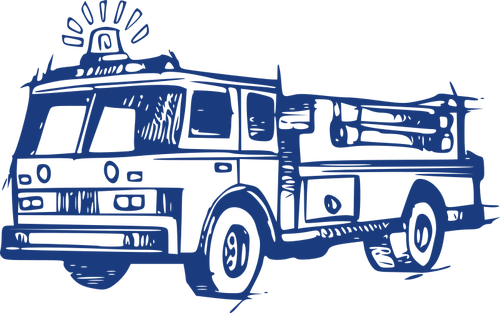 Fire brigade vehicle drawing in blue