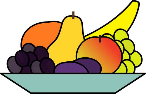Grafis vektor piring buah-buahan yang menggambar