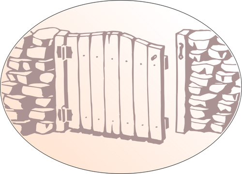 Wektor rysunek drewniane bramy z prostym zamkiem