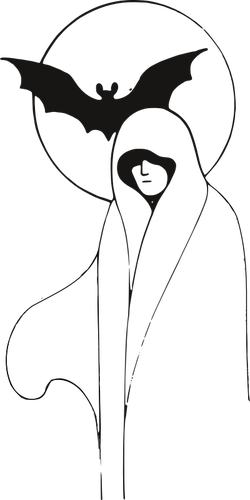 Immagine vettoriale della signora fantasma con pipistrello nella parte posteriore