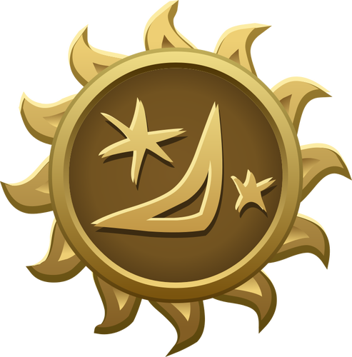 Immagine di vettore di cordiale sole luna e stelle a forma di emblema
