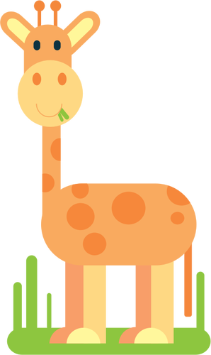 Cartoon giraffe eating grass