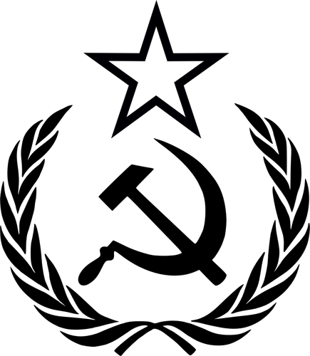 Linje vektorgrafikk utklipp av hammer og sickle stjerne i laurbÃ¦rkrans