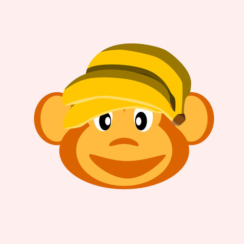 Bilde av glade apekatten med banan pÃ¥ hodet