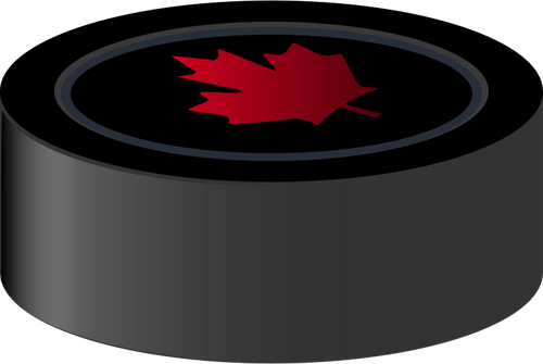 Vector image of hockey puck with Canadian maple leaf