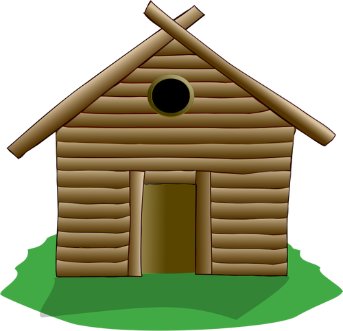 Illustrazione della casa di legno circondata da erba