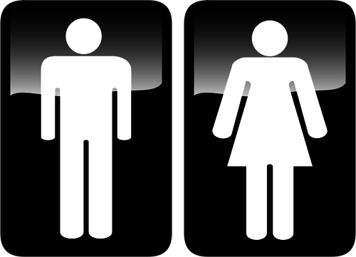 Vector graphics of black male and female rectangular toilet signs