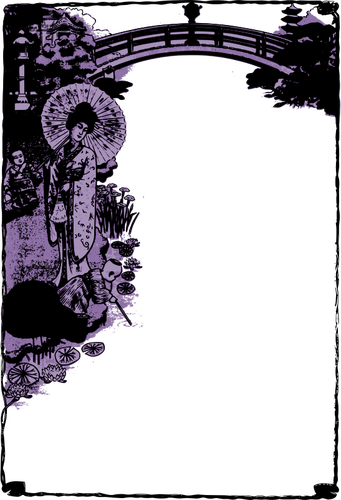 JapoÅ„ski fioletowy ilustracja ozdobny rama wektor