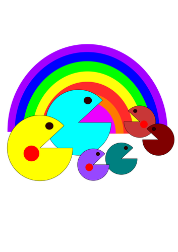 Pacman familie foran en regnbue vektorgrafikk utklipp