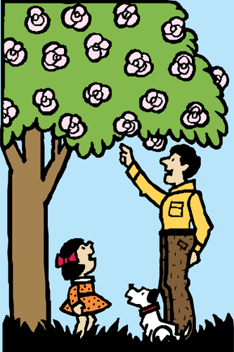 Ojciec i cÃ³rka pod drzewo grafika wektorowa