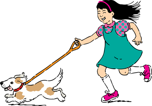 Immagine di ragazza camminare cane vettoriale