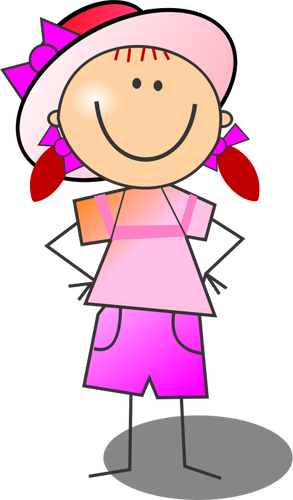 Desenho de rosa e vermelha menina sorrindo stick figura vetorial