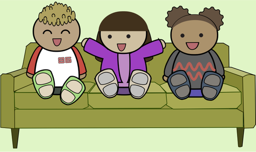 Enfants sur un canapÃ© regarder TV dessin vectoriel